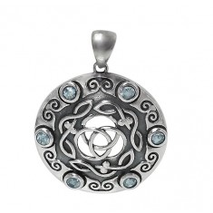 Round Celtic Knot Blue Topaz Pendant, Sterling Silver